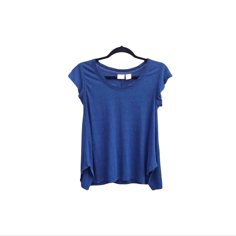St. Tropez Navy Blue Scoop Neck Linen Short Sleeve Tee Size S